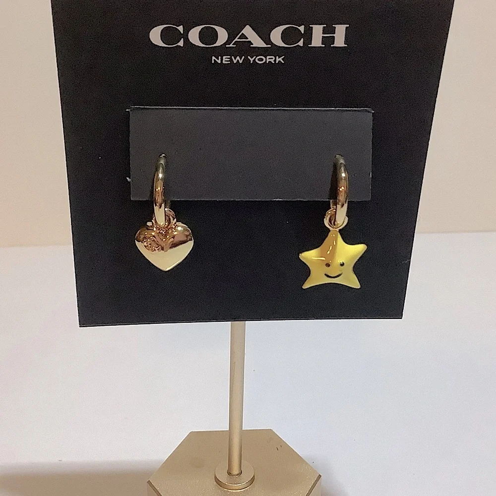 Coach Signature Star Heart Mismatched Charm Earrings New - Picture 2 of 5